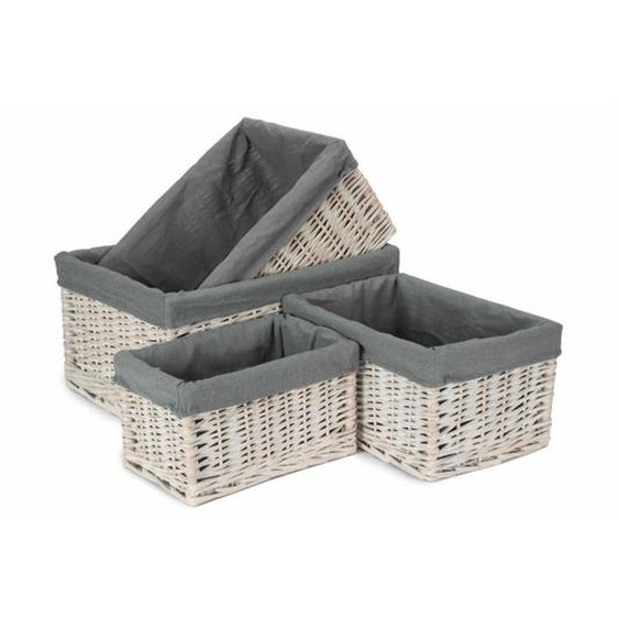Ensemble de 4 paniers de rangement ouverts doublés gris délavé blanc