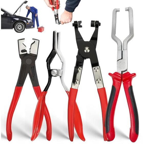 Ensemble de 4 pinces à colliers de serrage - Acier au carbone - Pour les conduites de carburant, de liquide de refroidissement, dhuile et deau - Poignée ergonomique antidérapante - Utilisation à une main