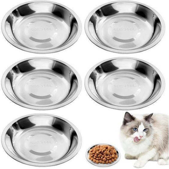 Ensemble de 5 gamelles en acier inoxydable pour chats et petits chiens, diamètre 15,5 cm, hauteur 2,3 cm – plates, empilables, lavables au lave-vaisselle, sans danger pour les aliments