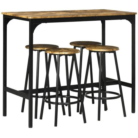 Ensemble de 5 pièces comprenant un bar industriel et 4 tabourets de bar | Couleur : marron rustique | Dimensions : 50 x 110 x 89,5 cm