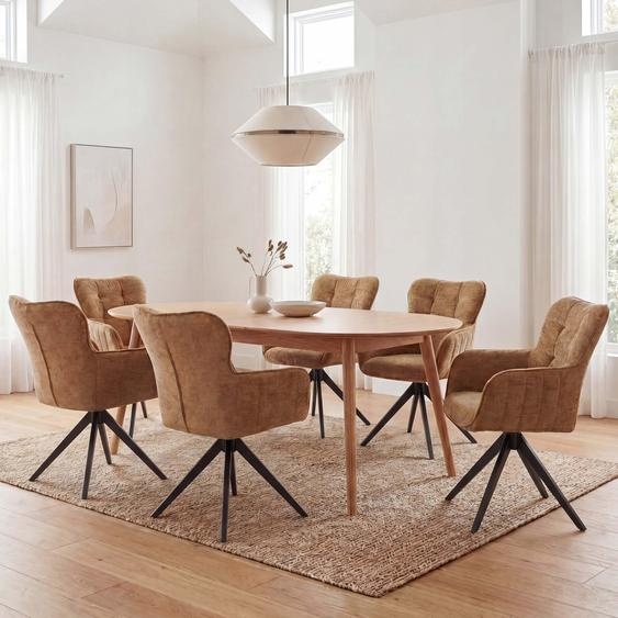 Ensemble de 6 chaises de salle à manger, modèle HWC-Q35, avec accoudoirs pivotants et système de retour automatique, revêtues en tissu chenille (680g/m²), couleur jaune moutarde