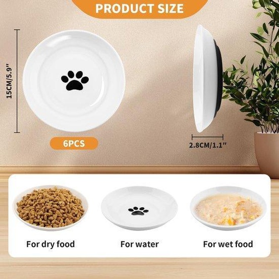 Ensemble de 6 gamelles en céramique Unyqoos® de 250 ml – avec base en silicone antidérapante, bord surélevé, et compatibles lave-vaisselle et micro-ondes, idéales pour les petits animaux de compagnie