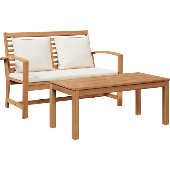 Ensemble de bancs et tables de jardin vidaXL avec coussins, 2 pièces, marron et crème