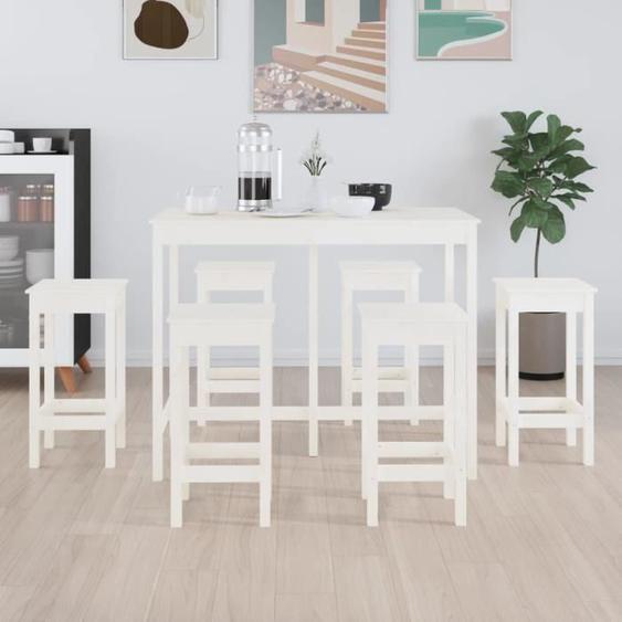Ensemble de bar 7 pcs - MOTHINESSTO - LY0059 - Bois de pin massif - Blanc - 6 places