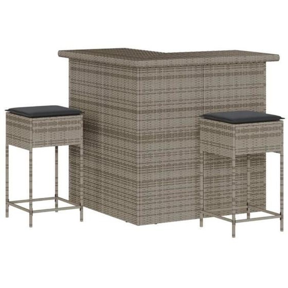 Ensemble de bar de jardin 3 pcs et coussins gris résine tressée -BK3261504 (PLA)