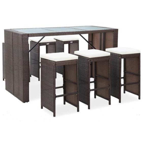 Ensemble de bar de jardin en résine tressée - vidaXL - Marron - 185x80x110cm - 7 pcs