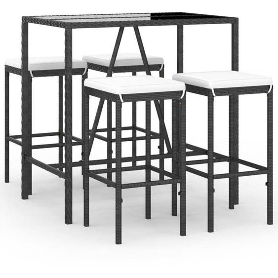 Ensemble de bar de jardin - MARQUE - Modèle - Noir - Résine tressée - 5 pièces avec coussins