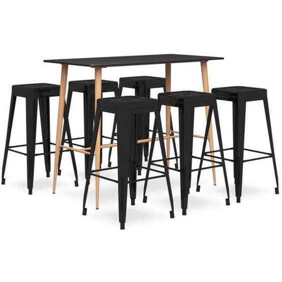 Ensemble de bar - MOTHINESSTO - LY3719 - 7 pièces - Noir - MDF et métal - Empilable