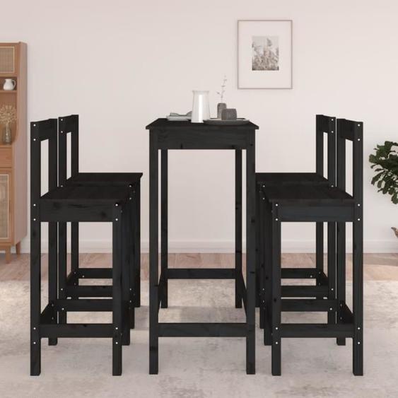 Ensemble de bar - MOTHINESSTO - YY1855 - Bois de pin massif - Noir - 5 pièces