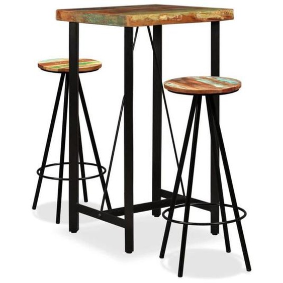 Ensemble de bar - VIDAXL - Bois de récupération massif - Noir