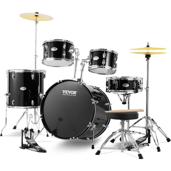 ensemble de batterie 5 pièces Drum pleine grandeur avec support trône Noir