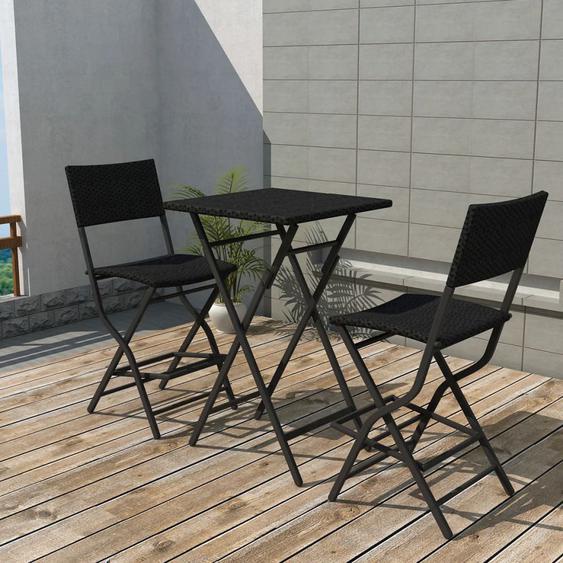 Ensemble de bistro pliable 3 pcs Acier Résine tressée Noir