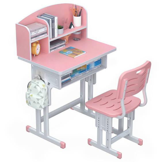 Ensemble de bureau et de chaise détude pour enfants - CREMLANK - 3 à 12 ans - Hauteur réglable - Tiroir de rangement - ROSE