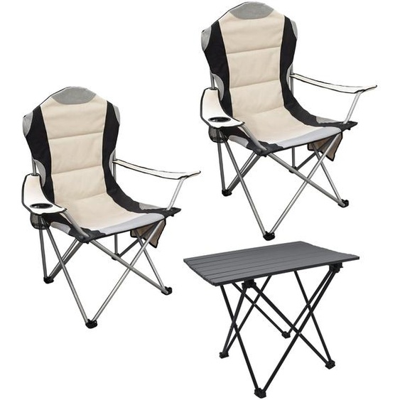 Ensemble de camping 3 pièces avec table pliante en aluminium et sac de transport - anthracite - Ensemble de table de jardin avec 2 chaises de camping pouvant supporter jusquà 150 kg