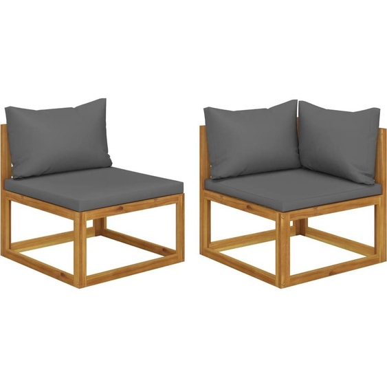 Ensemble de canapés 2pcs avec coussins gris foncé Acacia solide