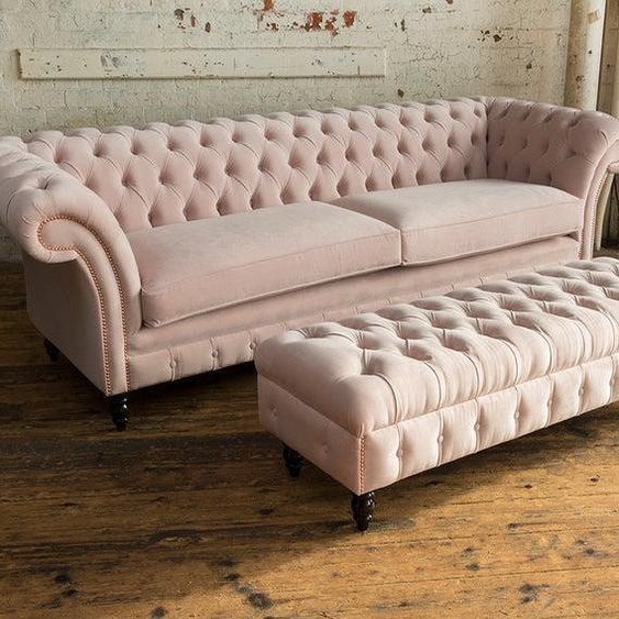Ensemble De Canapé Chesterfield 4 Places XXL Tissu Canapé + Pouf Siège Garniture