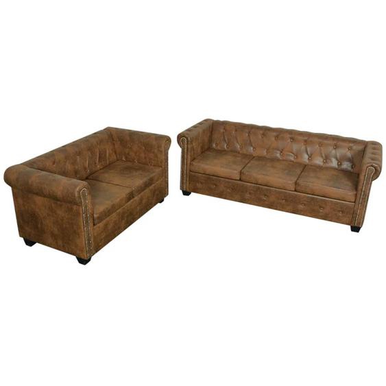 Ensemble de canapé Chesterfield à 2 et 3 places marron