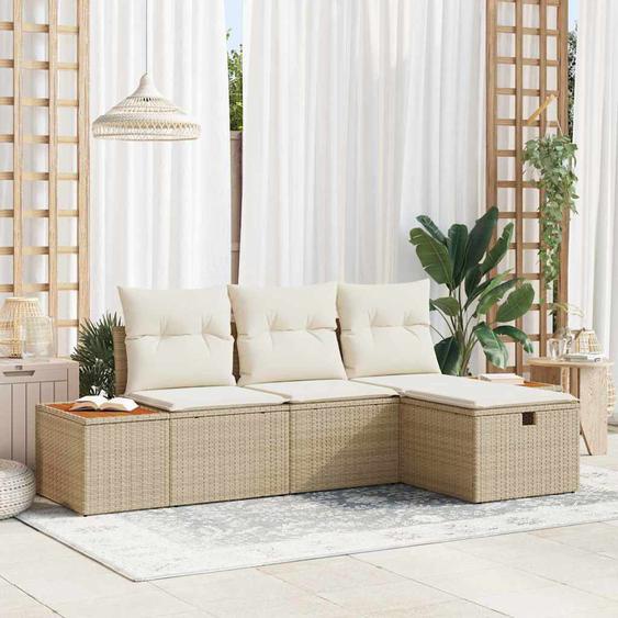 Ensemble de canapé de jardin 4 pcs Beige Poly rotin