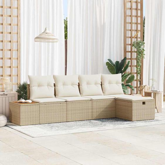 Ensemble de canapé de jardin 5 pcs Beige Poly rotin