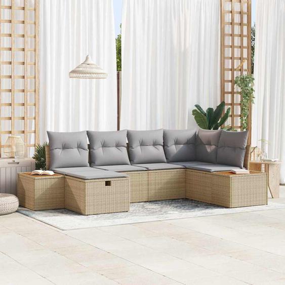 Ensemble de canapé de jardin 6 pcs Beige Poly rotin