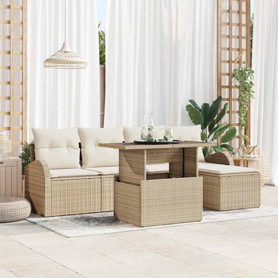 Ensemble de canapé de jardin 6 pcs Beige Poly rotin