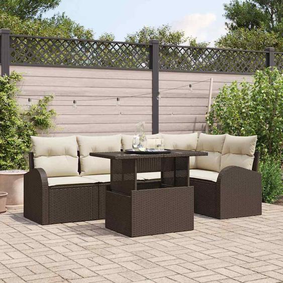 Ensemble de canapé de jardin 6 pcs Marron Poly rotin