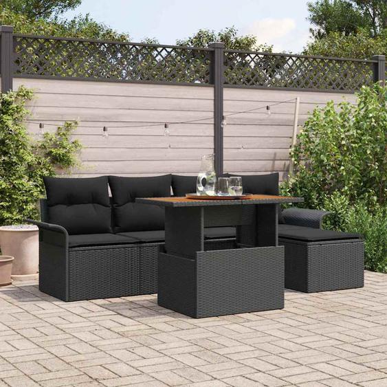 Ensemble de canapé de jardin 6 pcs Noir Poly rotin