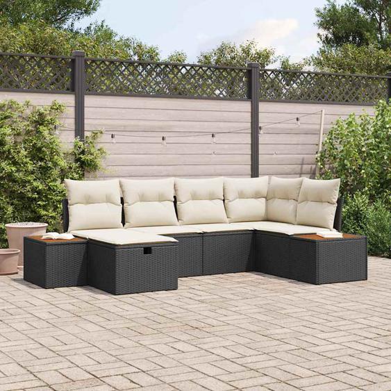 Ensemble de canapé de jardin 6 pcs Noir Poly rotin