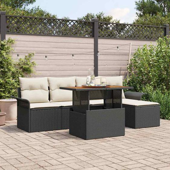 Ensemble de canapé de jardin 6 pcs Noir Poly rotin