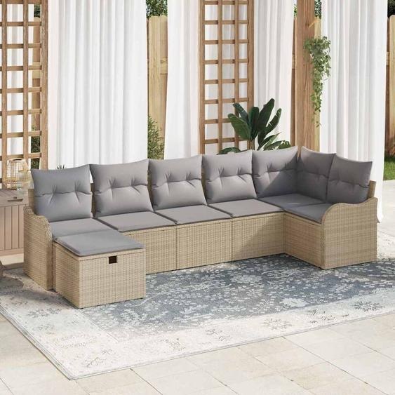 Ensemble de canapé de jardin 7 pcs beige et gris clair