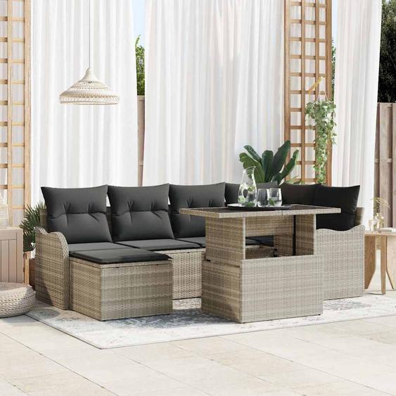 Ensemble de canapé de jardin 7 pcs Gris clair Poly rotin