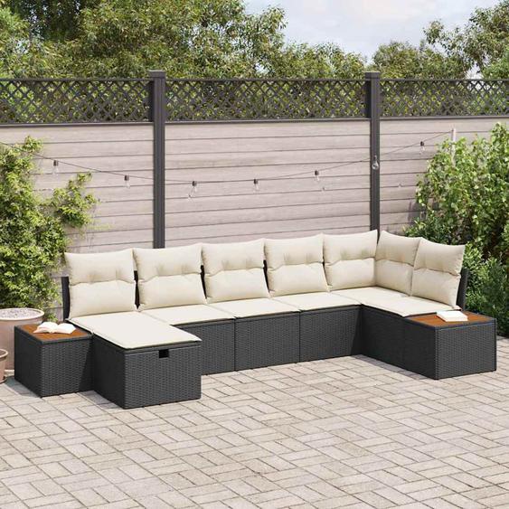 Ensemble de canapé de jardin 7 pcs Noir Poly rotin