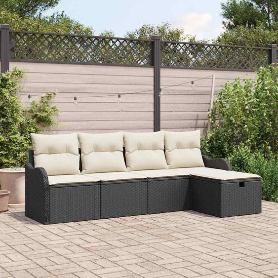 Ensemble de canapé de jardin 5 pcs Noir et crème Poly rotin