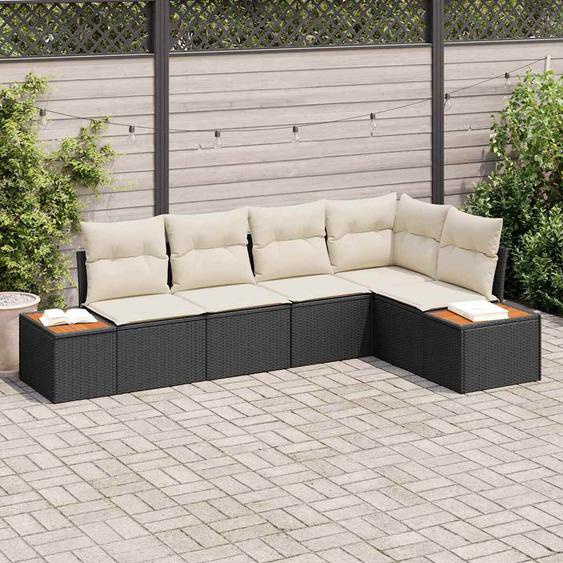 Ensemble de canapé de jardin 5 pcs Noir et crème Poly rotin