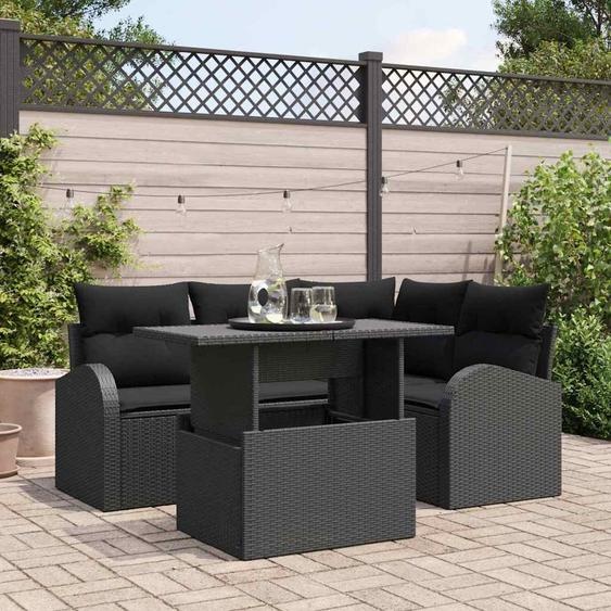 Ensemble de canapé de jardin avec coussin 5 pcs Noir Poly rotin