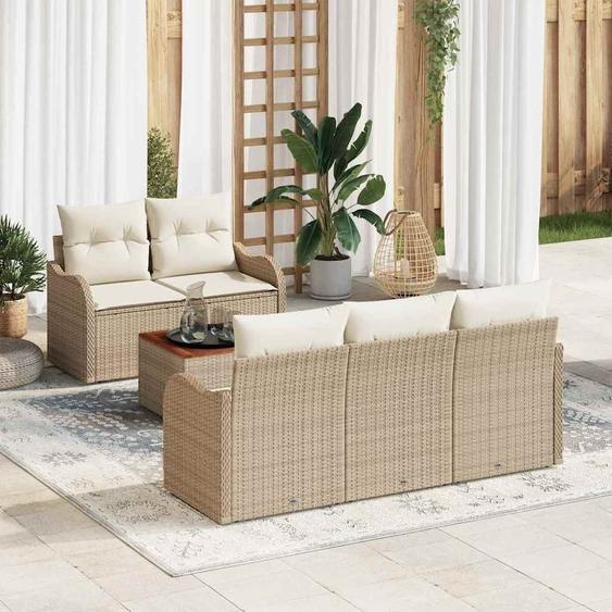 Ensemble de canapé de jardin avec coussin 6 pcs Beige et crème