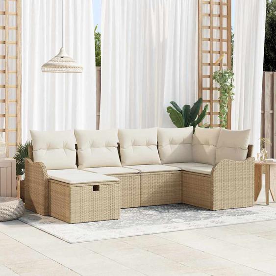 Ensemble de canapé de jardin 6 pcs beige et crème Poly rotin