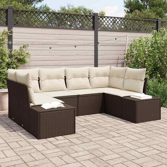Ensemble de canapé de jardin 6 pcs Marron et Crème Poly rotin