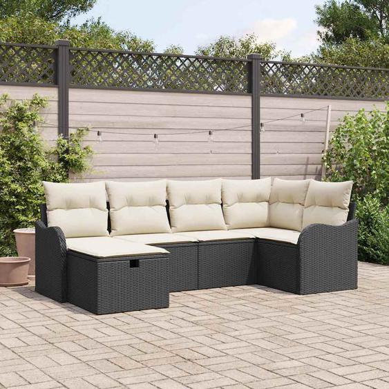 Ensemble de canapé de jardin 6 pcs Noir et crème Poly rotin