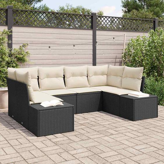 Ensemble de canapé de jardin 6 pcs Noir et Crème Poly rotin