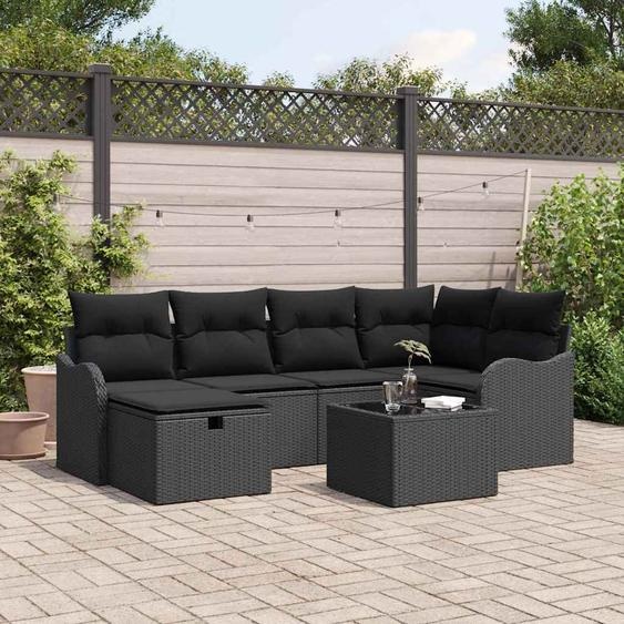 Ensemble de canapé de jardin avec coussin 7 pcs Noir Poly rotin