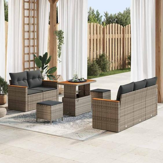 Ensemble de canapé de jardin avec coussin 8 pcs Gris Poly rotin