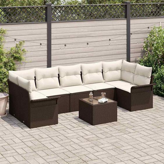 Ensemble de canapé de jardin avec coussin 8 pcs Marron et Crème