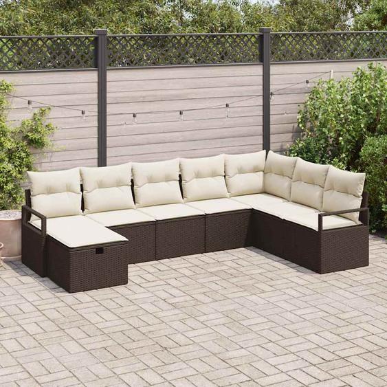 Ensemble de canapé de jardin avec coussin 8 pcs Marron et crème
