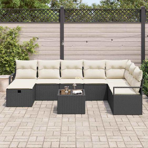 Ensemble de canapé de jardin avec coussin 9 pcs Noir et crème