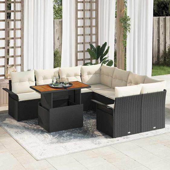 Ensemble de canapé de jardin avec coussin Noir et crème