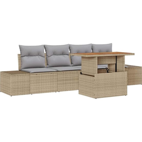 Ensemble de canapé de jardin avec mémoire 5 pcs Beige Poly Rattan