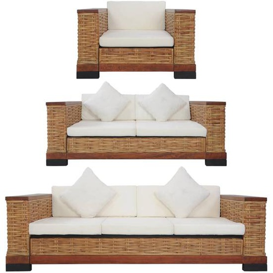 Ensemble de canapés 3 pcs avec coussins Marron Rotin naturel