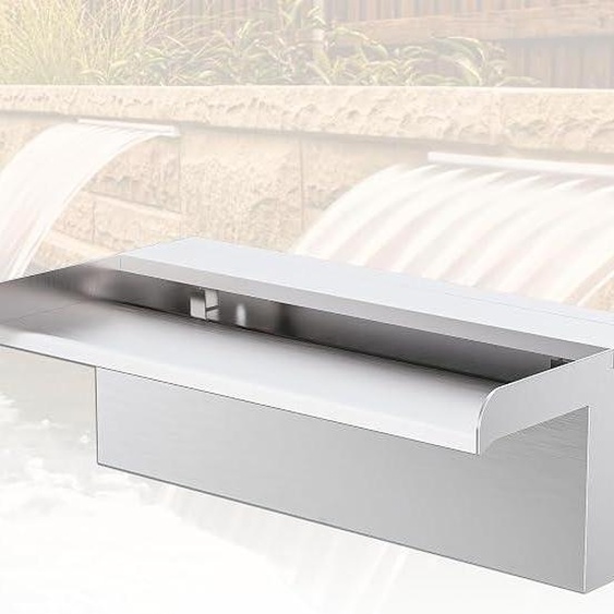 Ensemble de cascades Teich, 30 cm, fontaine pour piscine en acier inoxydable avec accessoires, largeur 15 cm. Jeu deau en cascade pour jardin, patio, décoration de bassin