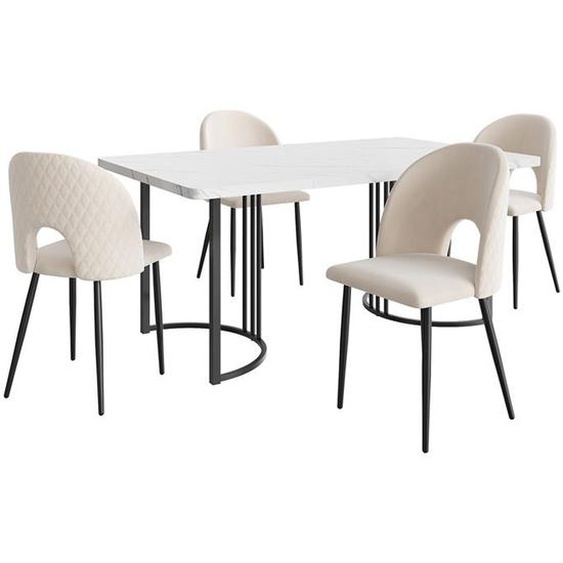 Ensemble De Chaises De Table(5 Pièces), Ensemble De Table À Manger Moderne,Chaises Rembourrées En Beige Velours, Pieds De Table